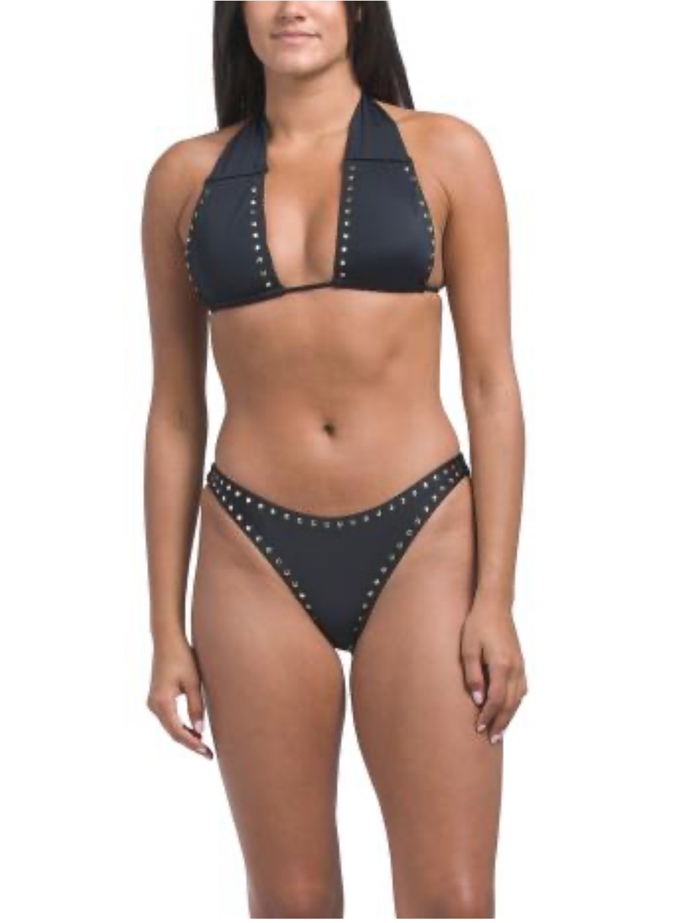Rebecca Minkoff Black Studded Detail Halter Bikini Set